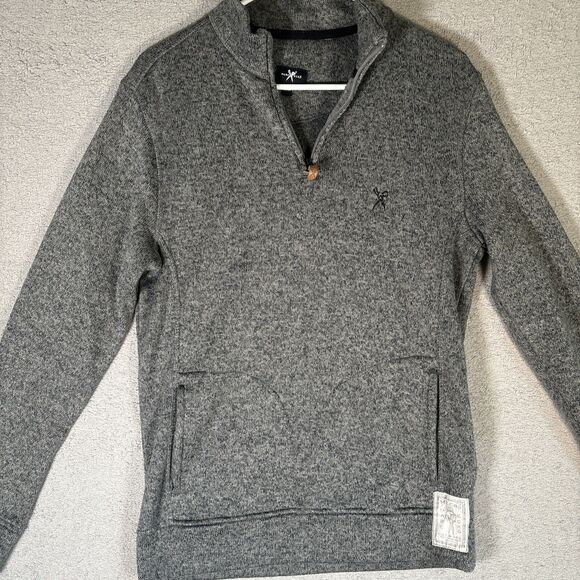 Marc Ecko Quarter Zip Sweater Men’s Size Medium Heather Gray Pullover - Picture 3 of 12
